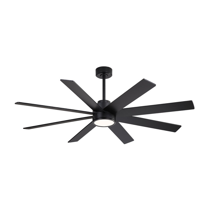 60 In./72 In. 8-Plywood Blades Indoor Led Ceiling Fan With Remote, Black with Black Blades, 72"