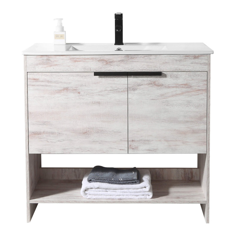 Meuble-lavabo simple 36 po Daendy, Blanc rustique