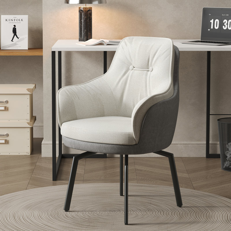 17.7"H Modern Two-Tone Upholstered Swivel Dining Armchair, White/Gray