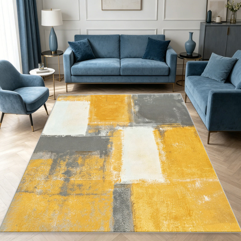 Yellow and Grey Abstract Brushstroke carpet-easy to clean, machine-washable, soft and comfortable; suitable for door mats, kitchens, living rooms, bedrooms, corridors, and laundry areas. Easy to clean, durable carpet for home decoration.