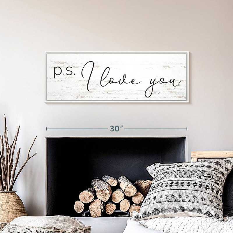 P.S. I Love You, typographie, 31 po x 11 po, Cadre flottant blanc