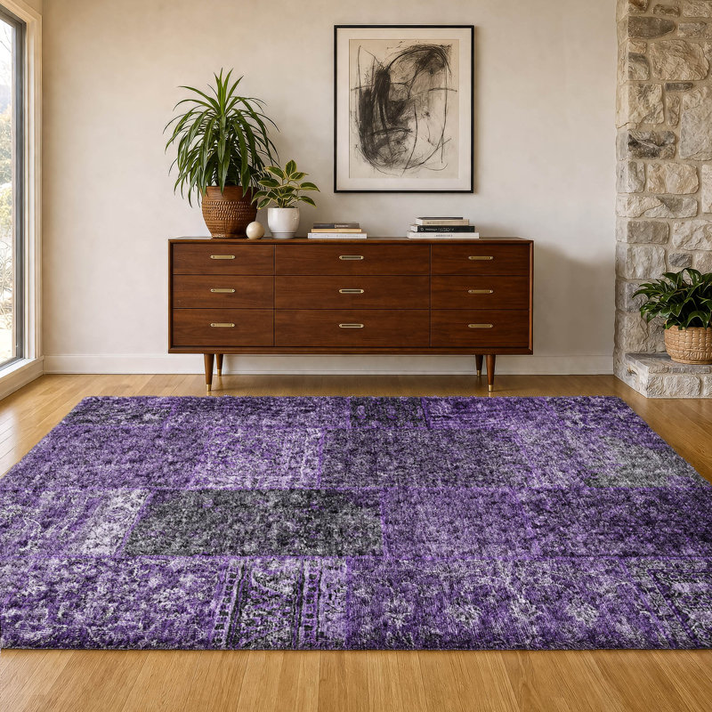 Tapis à poil long de qualité supérieure lavable à la machine ADS669, Aubergine, 9 pi x 12 pi