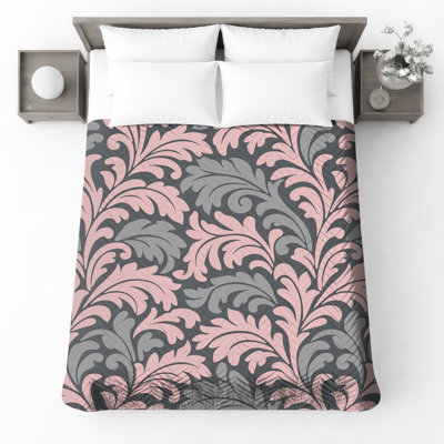Pink Gray Damask Quilted Bedspread All Sizes
