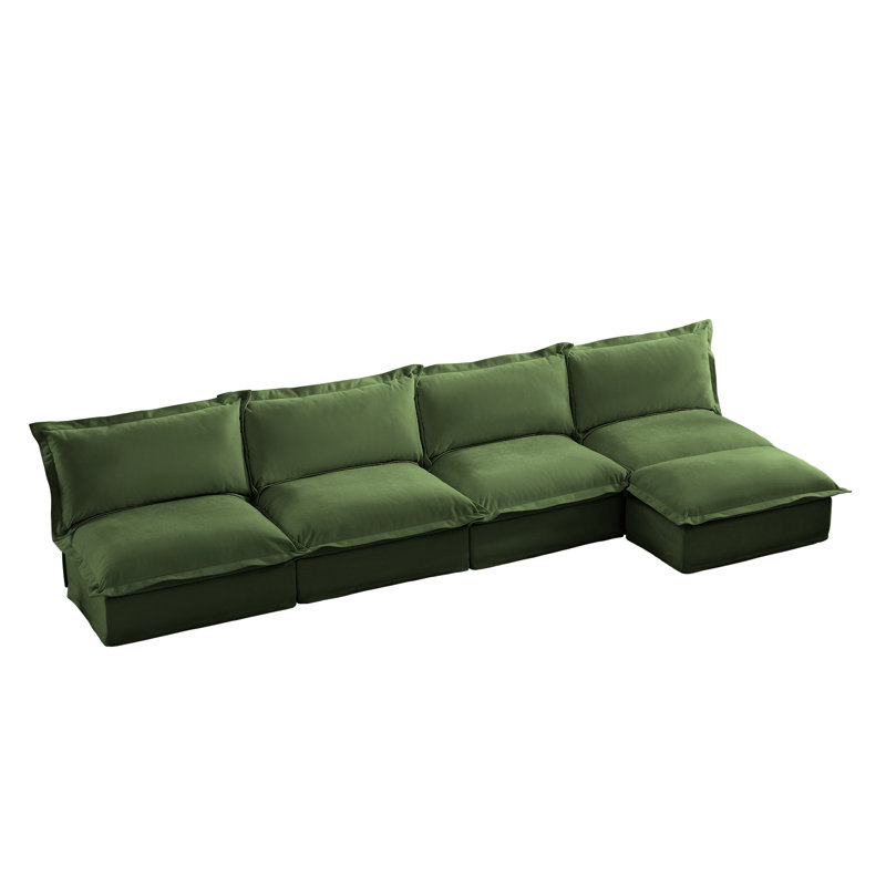 Canapé modulaire sans accoudoirs modulaire à 4 places avec repose-pieds amovible en chenille verte, canapé très profond en forme de nuage pour le salon