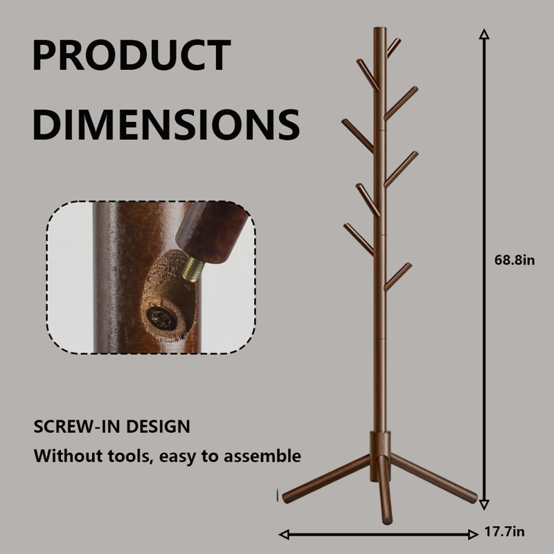 Freestanding Coat Rack For Entryway And Corner, Brown