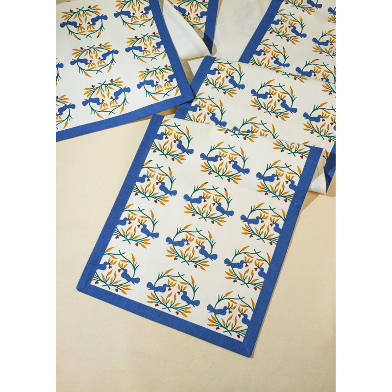 Chemin de table Bluebird Blooms, Bleu/jaune