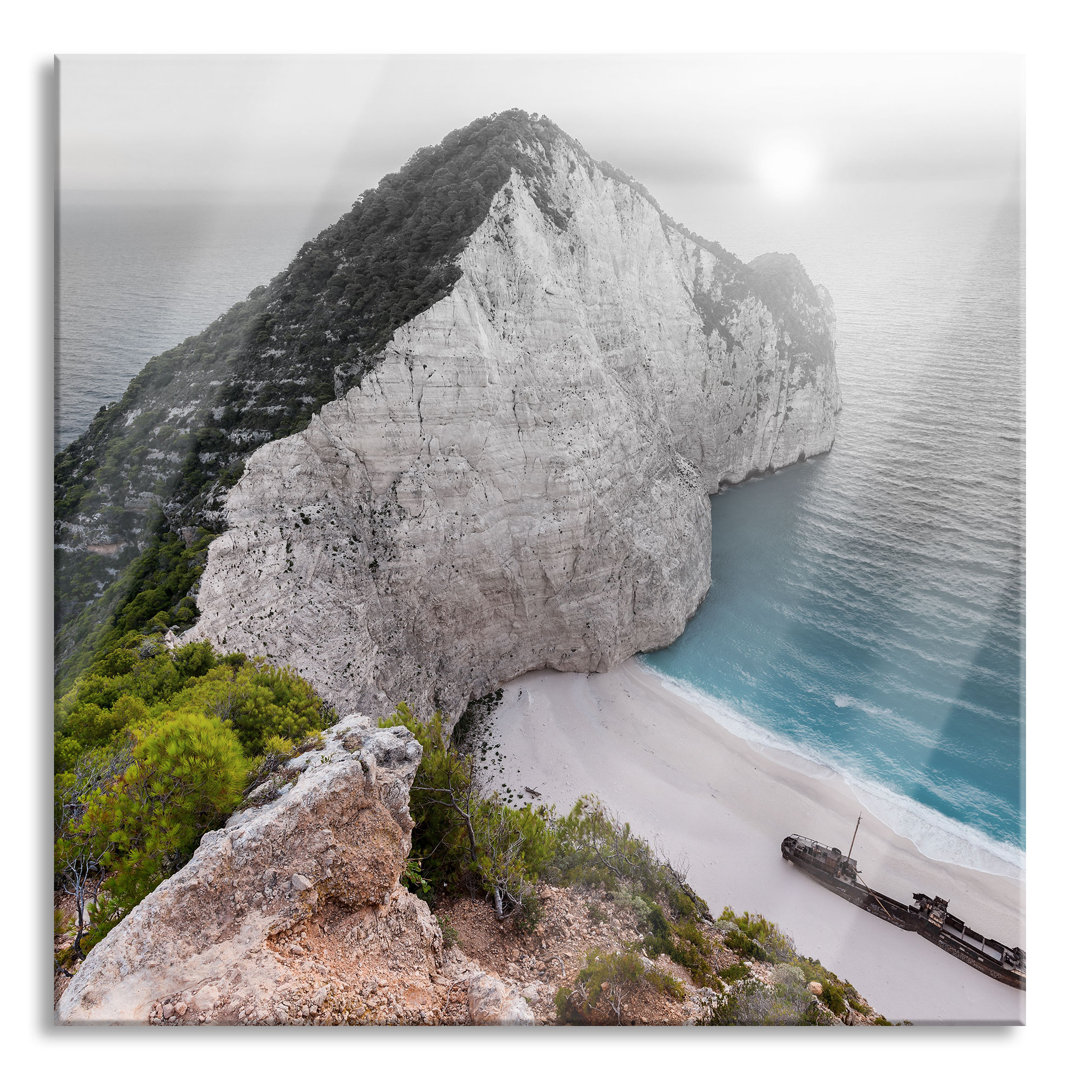 Glasbild Quadratisch | Wandbild Auf Echtglas | Nagio Strand Im Sonnenuntergang Inkl. Aufhängung Und Abstandshalter 2