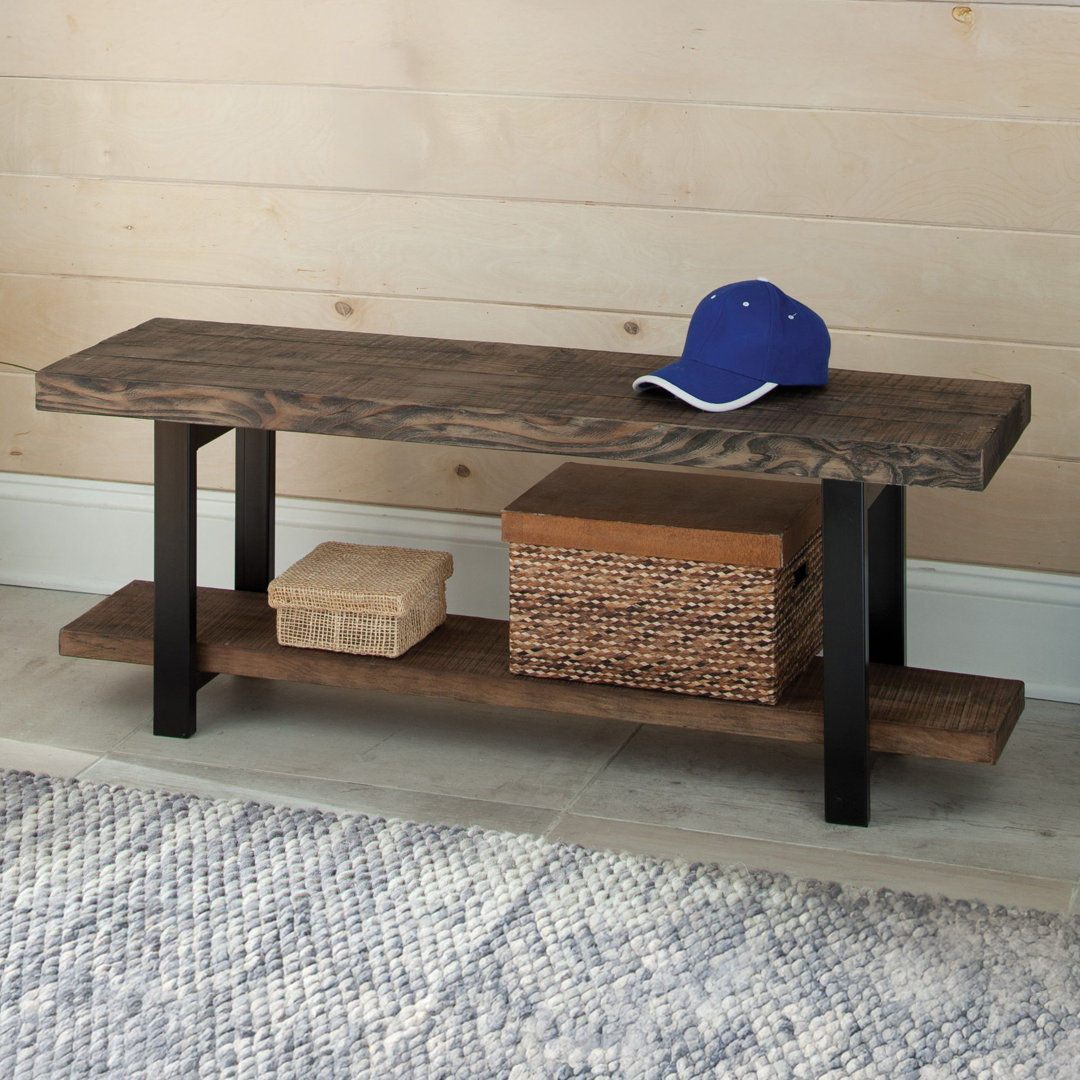 Rundell 48" Wide Rustic Industrial Solid Wood And Metal Frame Entryway Bench With 2 Tiers Trent Austin Design® 
