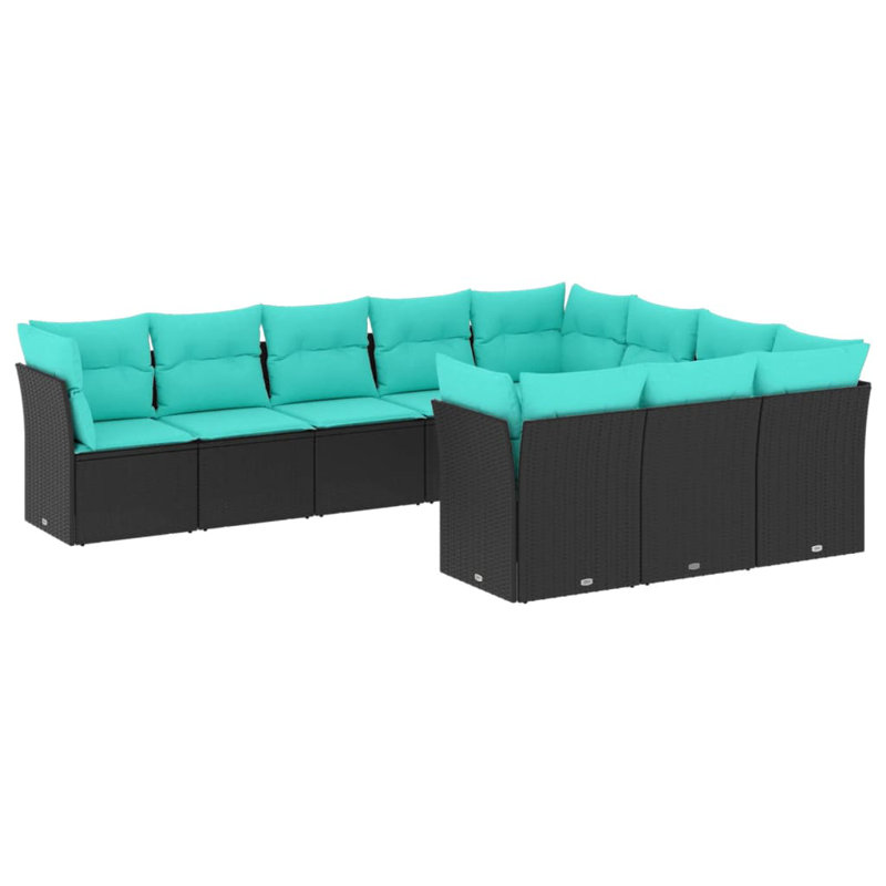 Latitude Run® 10 Piece Patio Sofa Set With Cushions Poly Rattan, Blue, Black