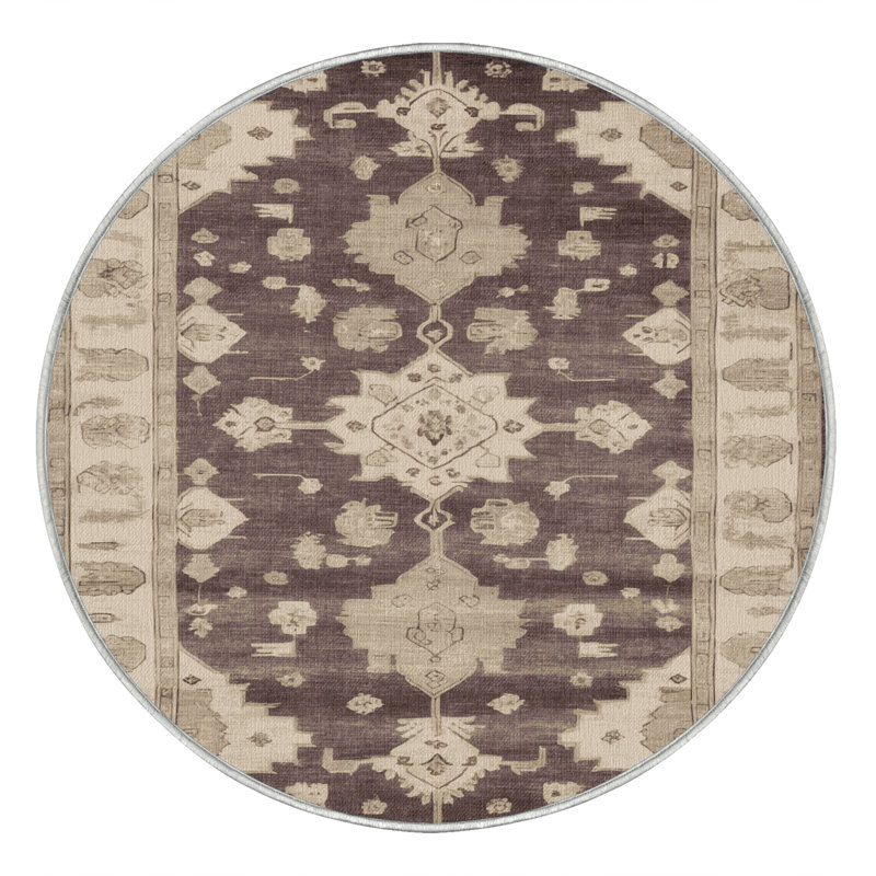 Tapis beige surteint lavable à la machine, Rond 4 pi