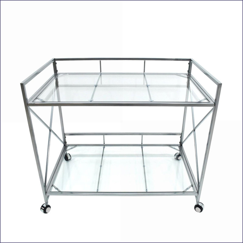 Chariot-bar, verre trempé moderne à 2 niveaux | Verre et métal | Argent brossé