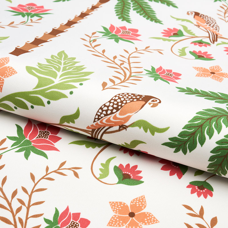 Tissu palmier Isola Island, Corail / vert