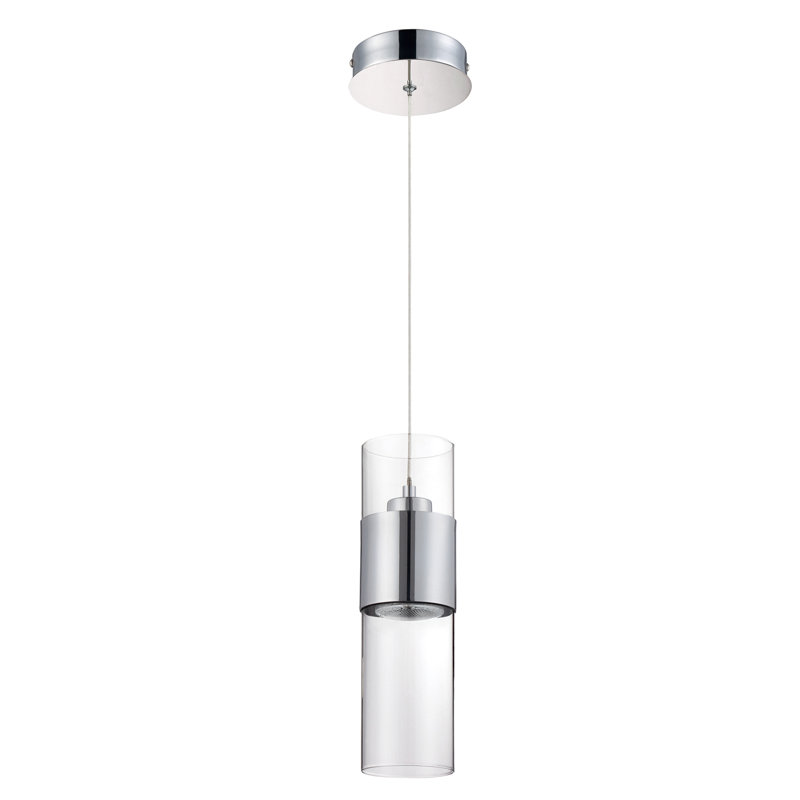 Luminaire suspendu cylindrique 1 lumière Dulcinée, H 11,5 po x l 5 po x P 5 po, Chrome