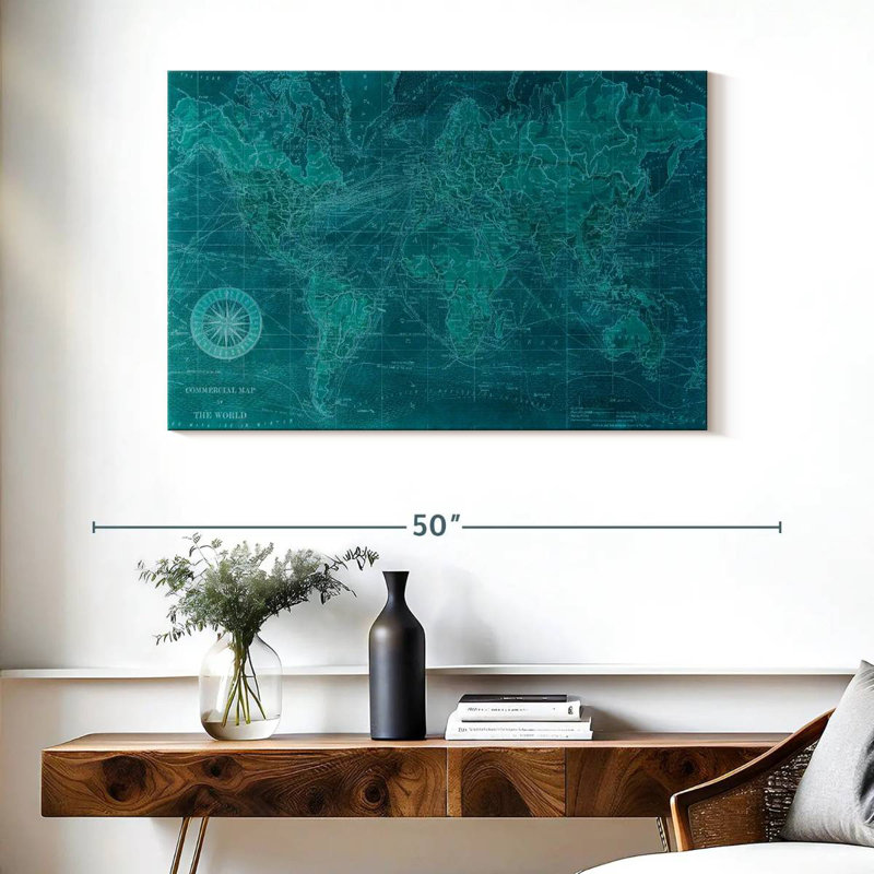 Mappemonde azur antique, H 26 po x l 39 po