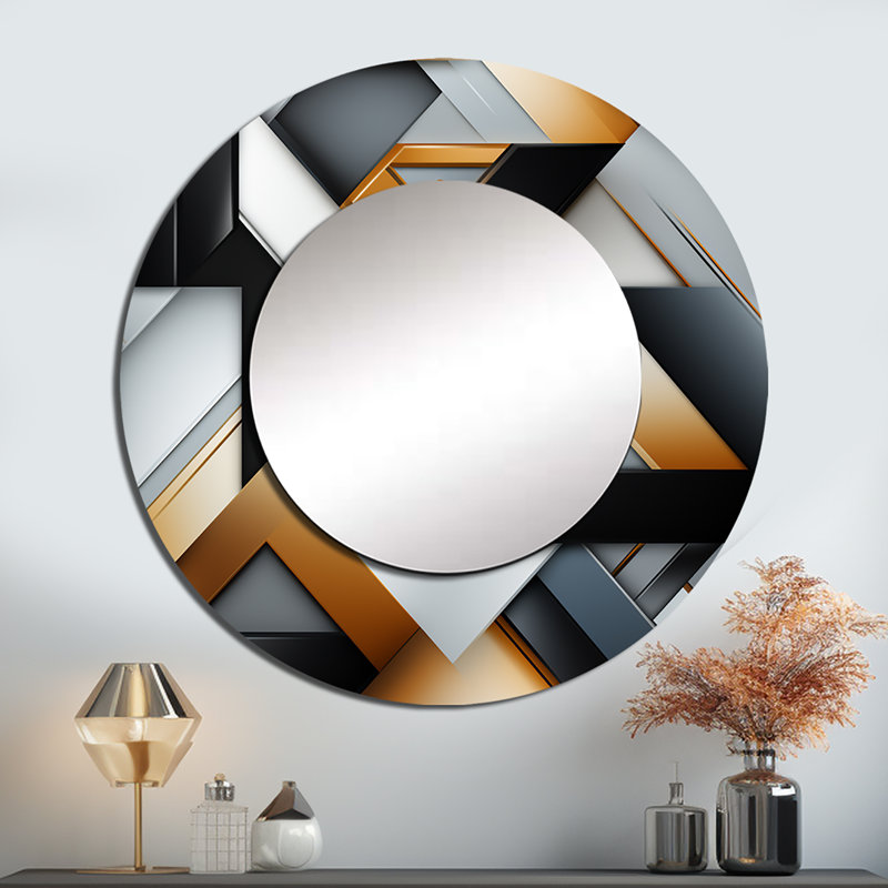 Scheibe Black And Gold Marble Mosaic Dimensions - Geometric  Wall Mirror, Black Round Decorative Mirror, Printed Metal Art