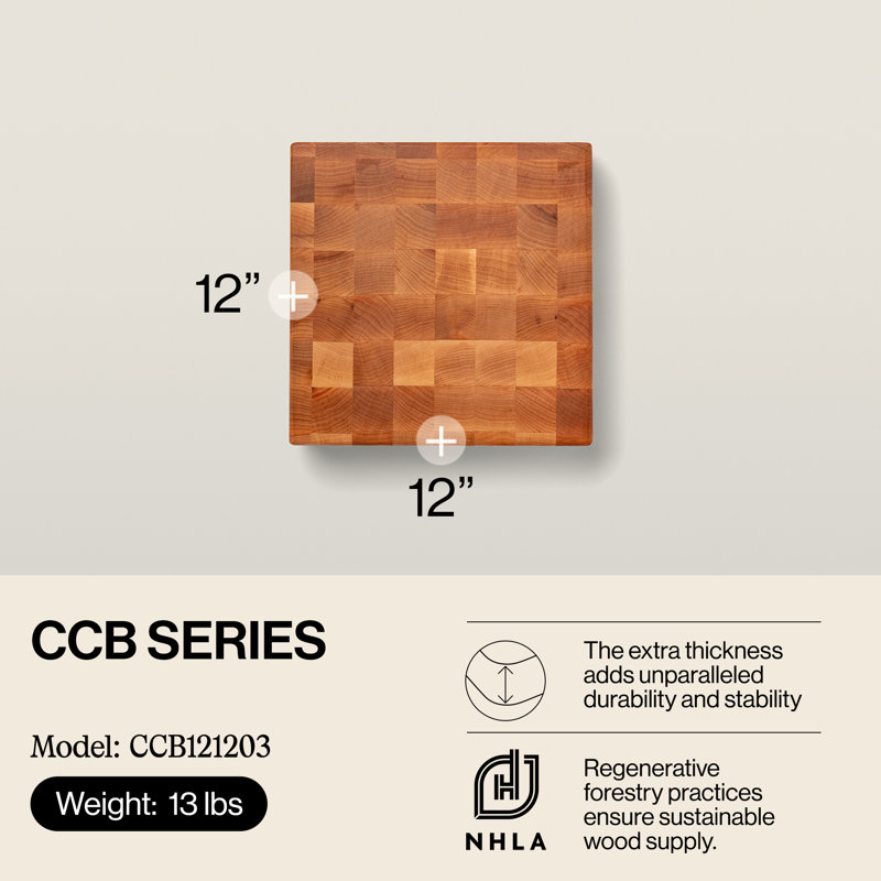 John Boos Chinese Cutting Board 3" End Grain Reversible, 12" x 12'', Maple