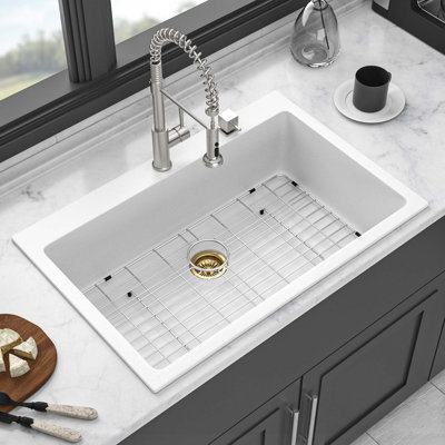 33x22" White granite composite Drop-in kitchen sink