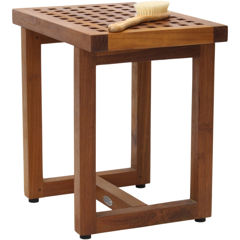 Teak Wood Spa Shower Bench with Grate Pattern