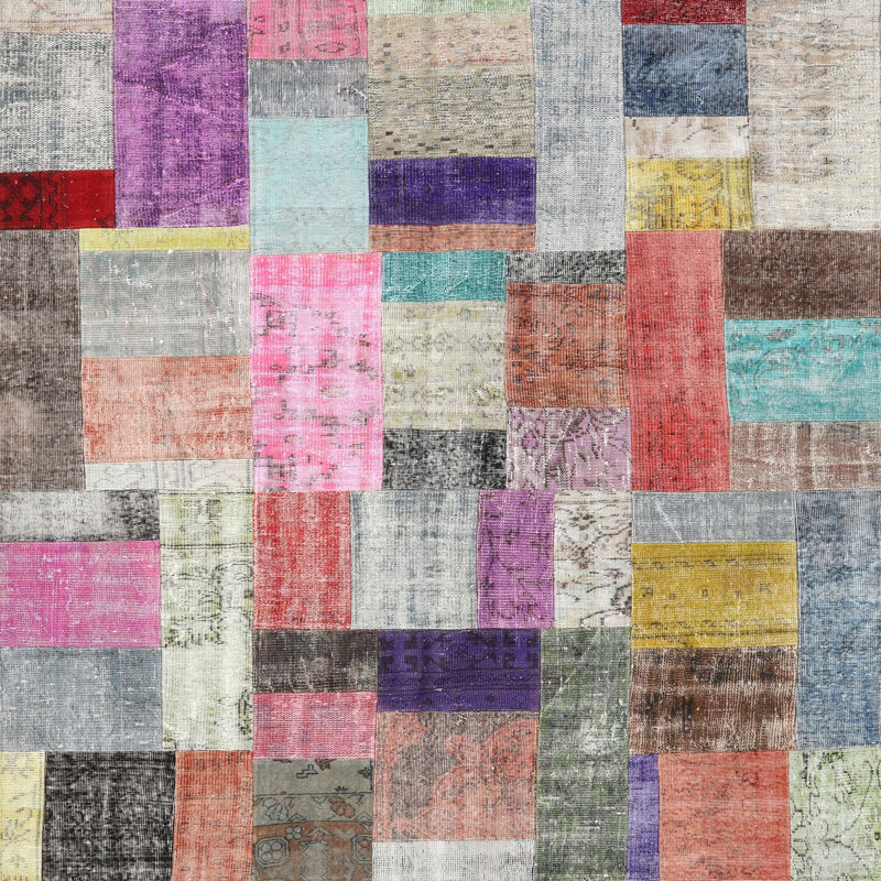 Tapis bleu/gris/rose zone contemporaine, Carré 7 pi
