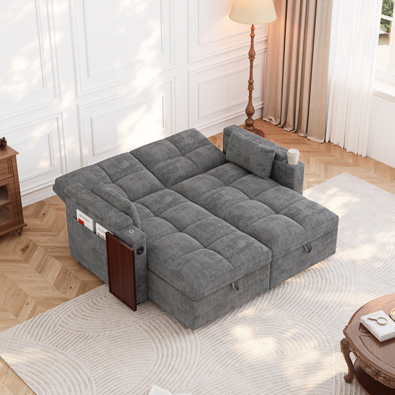 Canapé-lit modulaire moderne en chenille gris avec rangement modulaire moderne pour petite maison