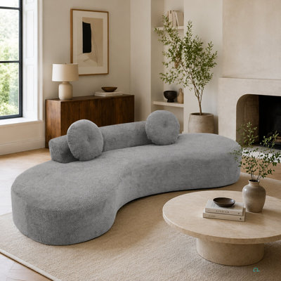 Canapé courbé de 105,5 po, canapé minimaliste moderne, canapé 3 ou 4 places avec 2 coussins, chambre à coucher, sans assemblage requis, velours côtelé en forme de point (anti-froissement)
