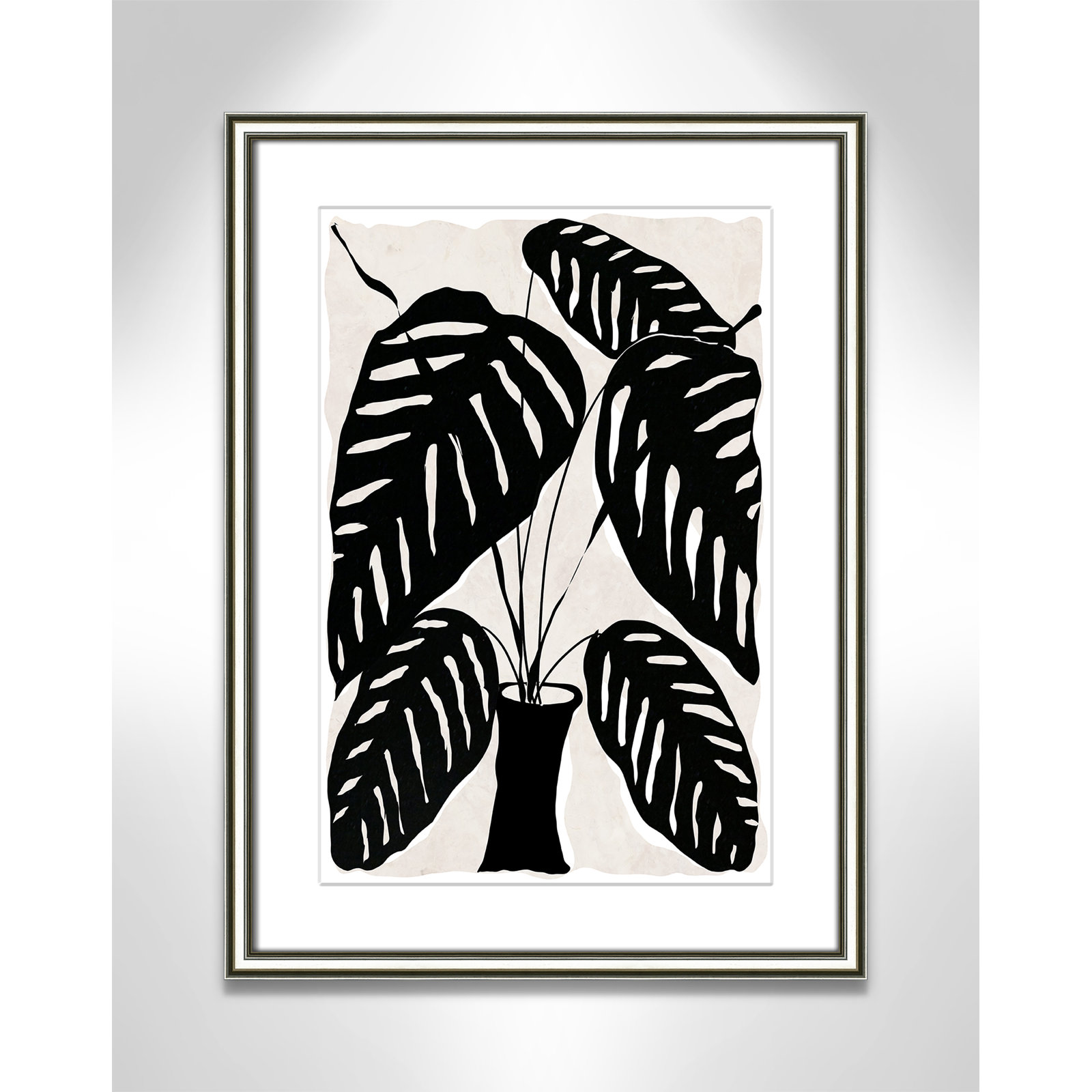 Black and White Potted Plant I Print, 24.25" H x 18.25" W x 0.88" D, Silver Framed