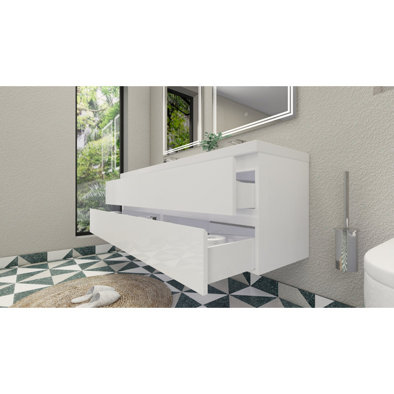 Drason Double Bathroom Vanity with Acrylic Top, High Gloss White