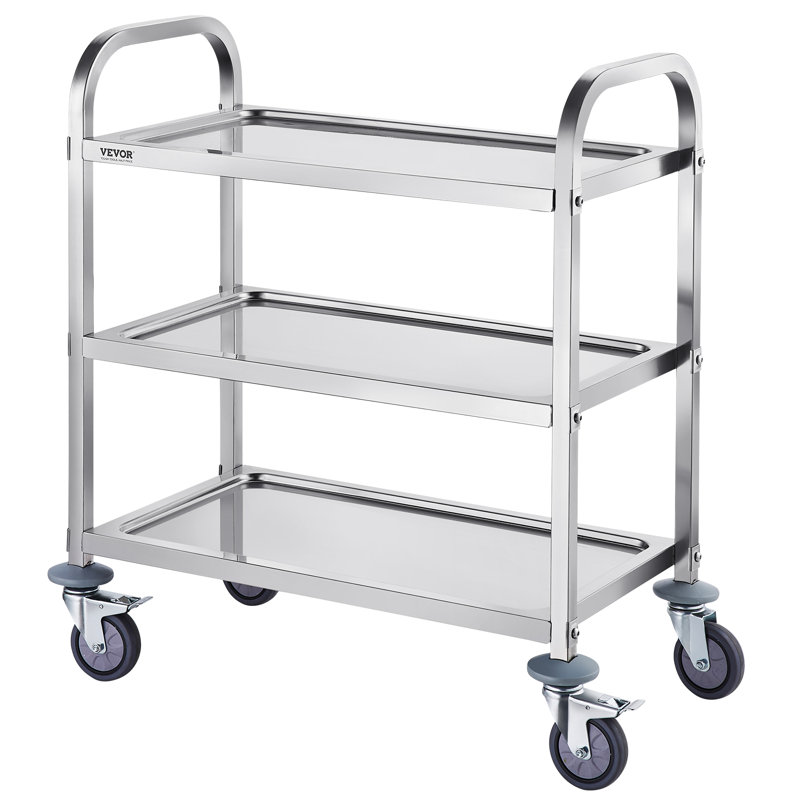 VEVOR 34'' Stainless Steel 3-Tier Utility Cart with Swivel Wheels