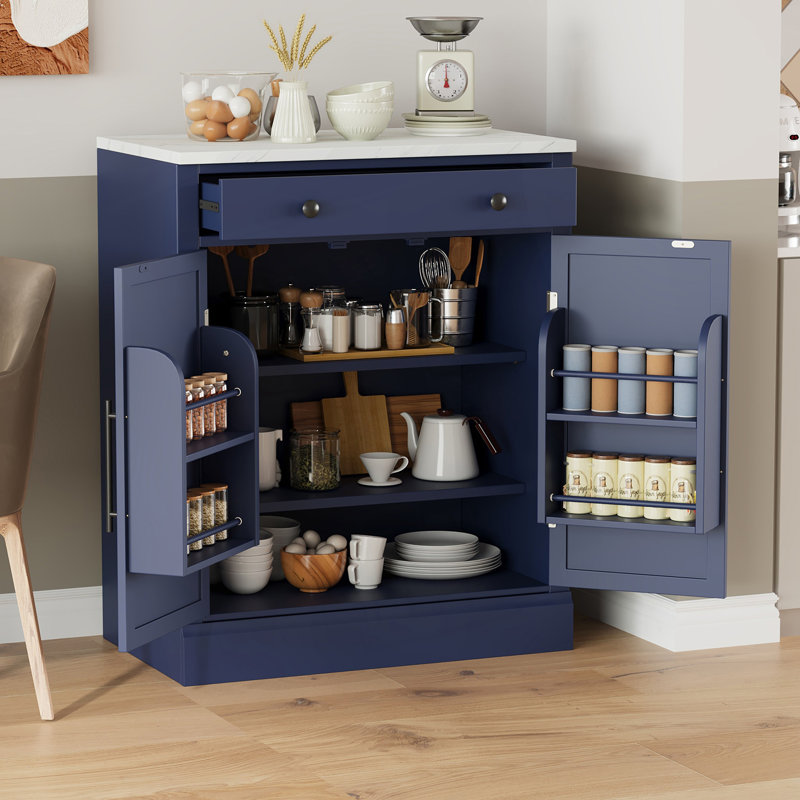 Buffet Coffee Bar Cabinet With Drawer, Modern Freestanding Kitchen Pantry, Accent Cabinet With Adjustable Shelves, Black