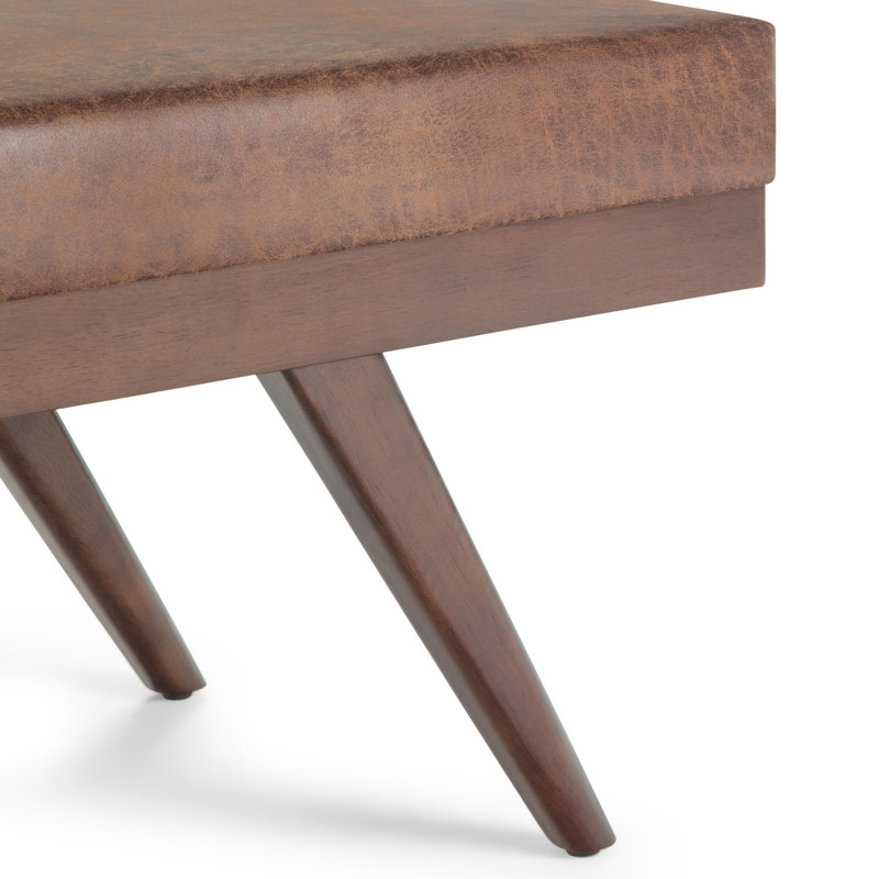 Banc de repose-pieds en tissu Tweed de style Mid-Century avec pieds fuselés évasés Chanelle, Terre d'ombre vieilli brun