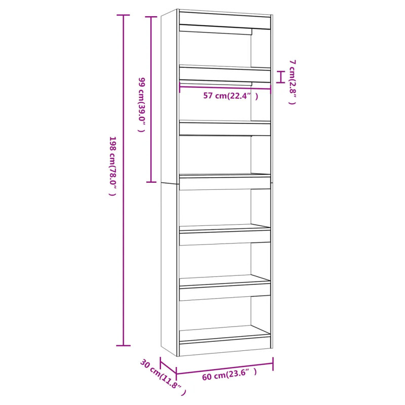 Garneta Bookcase, (4 Shelves) 198cmH x 60cmW x 30cmD, Sonoma Grey