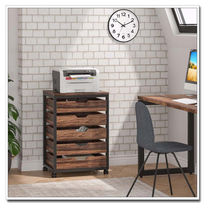 Wood Storage Dresser Cabinet with Wheels Drawer Organizer Cart Unit