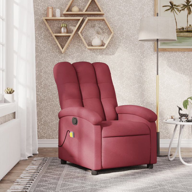 Fauteuil inclinable de massage vidaXL, dossier / repose-pieds réglable, tissu, Tissu rouge vin, Manuel