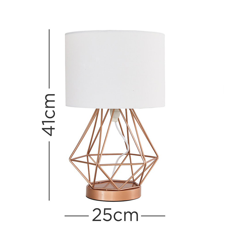 Haigler Metal Table Lamp, White, LED Bulb, Copper