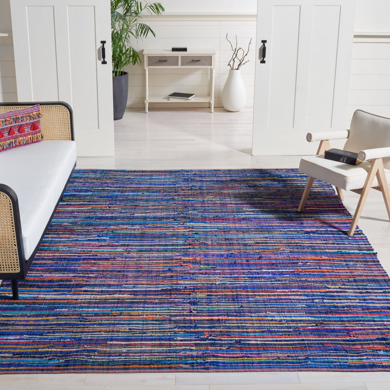 Fales Rag Rug Hand Woven Cotton Striped Rug, Rectangle 5' x 8'