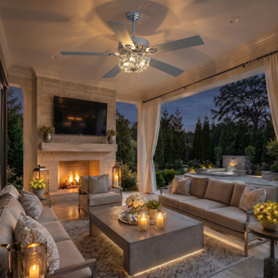 52" Crystal Ceiling Fan with Light and Remote, with 5 Blades, 6-Speed Quiet Reversible DC Motor, Modern Fandelier for Bedroom Living Room