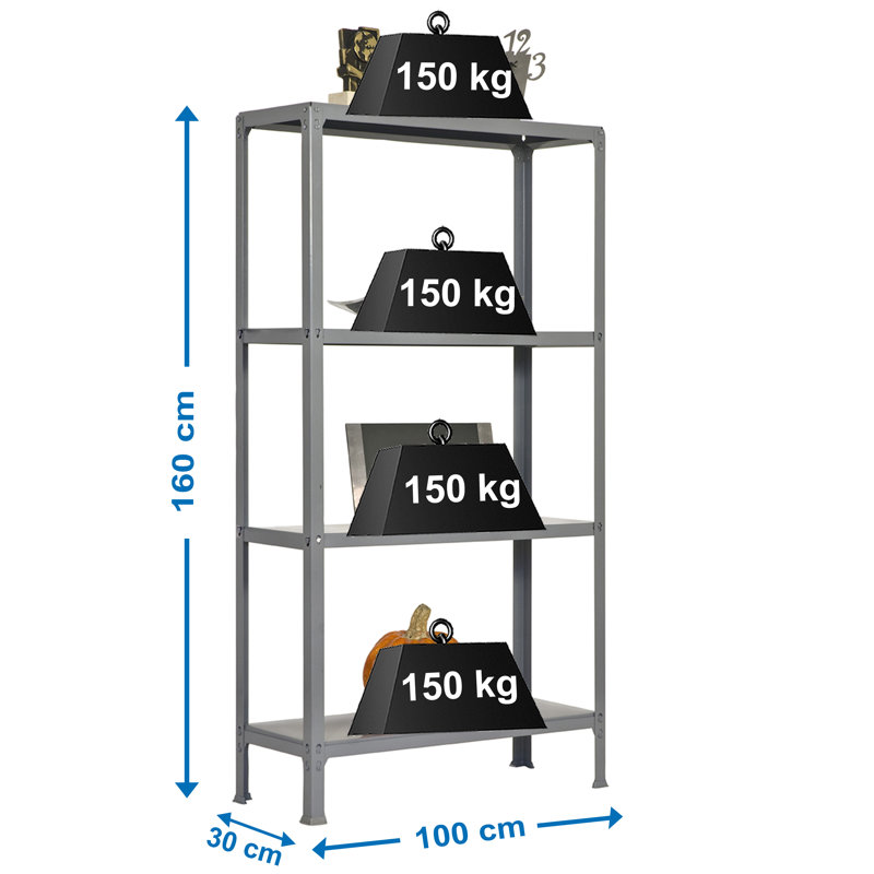 Vangundy 100 cm W Steel Adjustable Height Shelving Unit, Grey