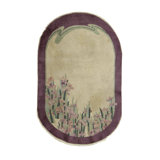 Antique Chinese Art Deco Oval Rug With Rising Irises And Lilac Border