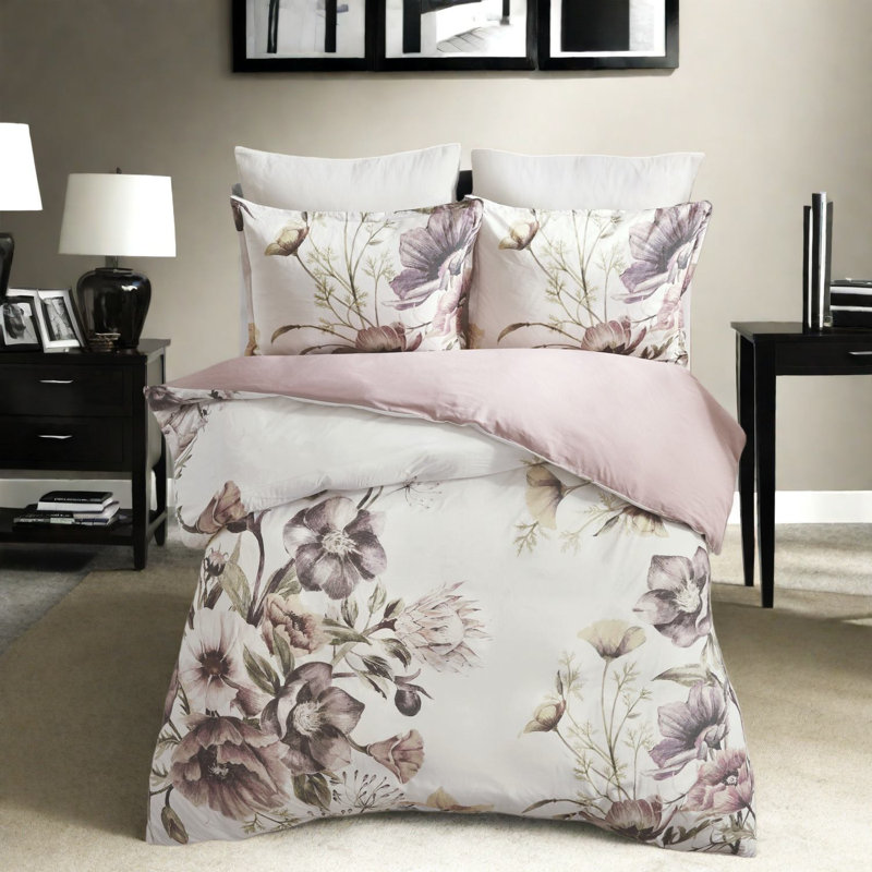 Elegant Floral Bedding Sets, Cotton Polyester Blend, Shabby Chic Bedroom Décor