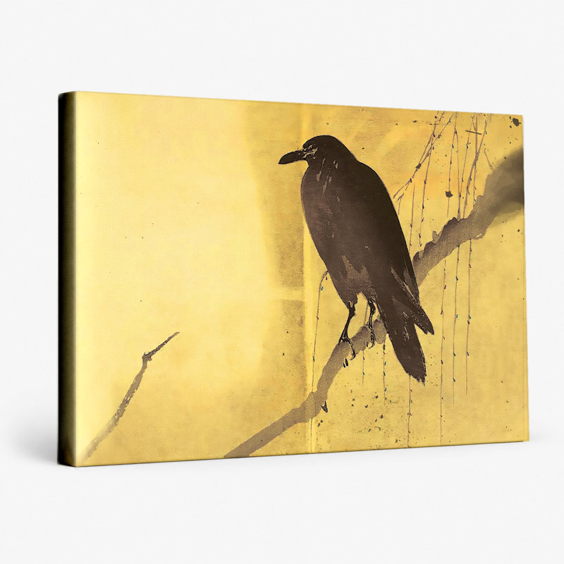 Corbeau sur une branche - paysage, art mural sur toile, 14" W x 11" H