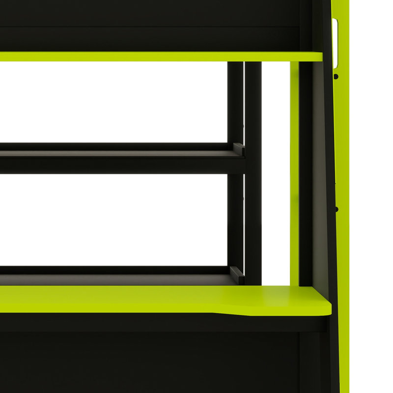 Lit mezzanine multifonctionnel avec bureau, tablettes de rangement, Noir et vert