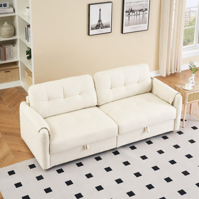 Sofa, Teddy Cotton Linen Sofa Fabric, With Metal Conical Long Legs, Metal Strip Matching, Stylish And Simple-Beige