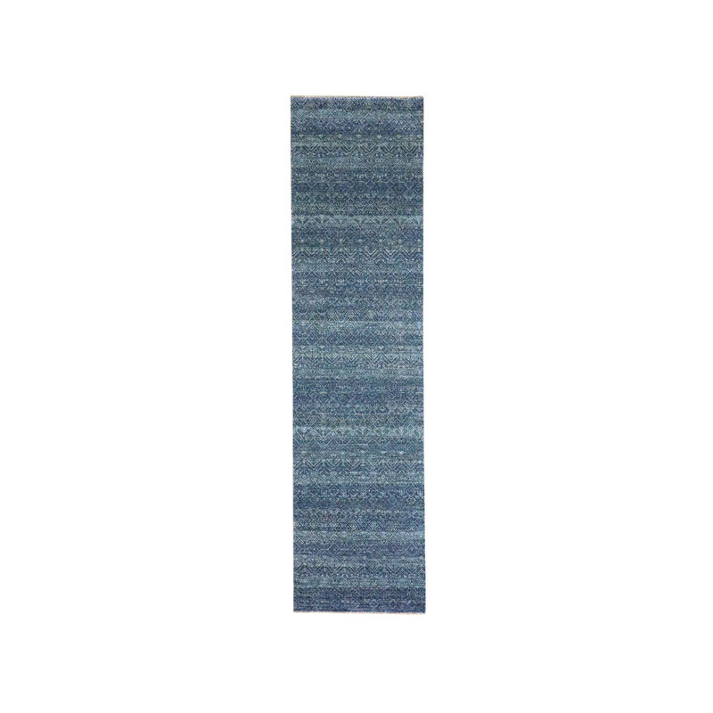 Tapis de couloir bleu en laine douce noué à la main 2 pi 7 po x 10 pi 2 po 87BA1FA27C1E472784D23FAD6F9C2FAA
