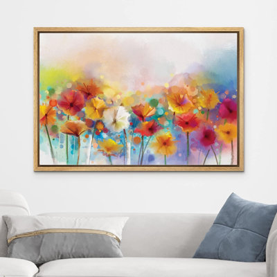 Flower Blossom " Watercolor Rainbow Effect Yellow And Red Daisies Colorful "