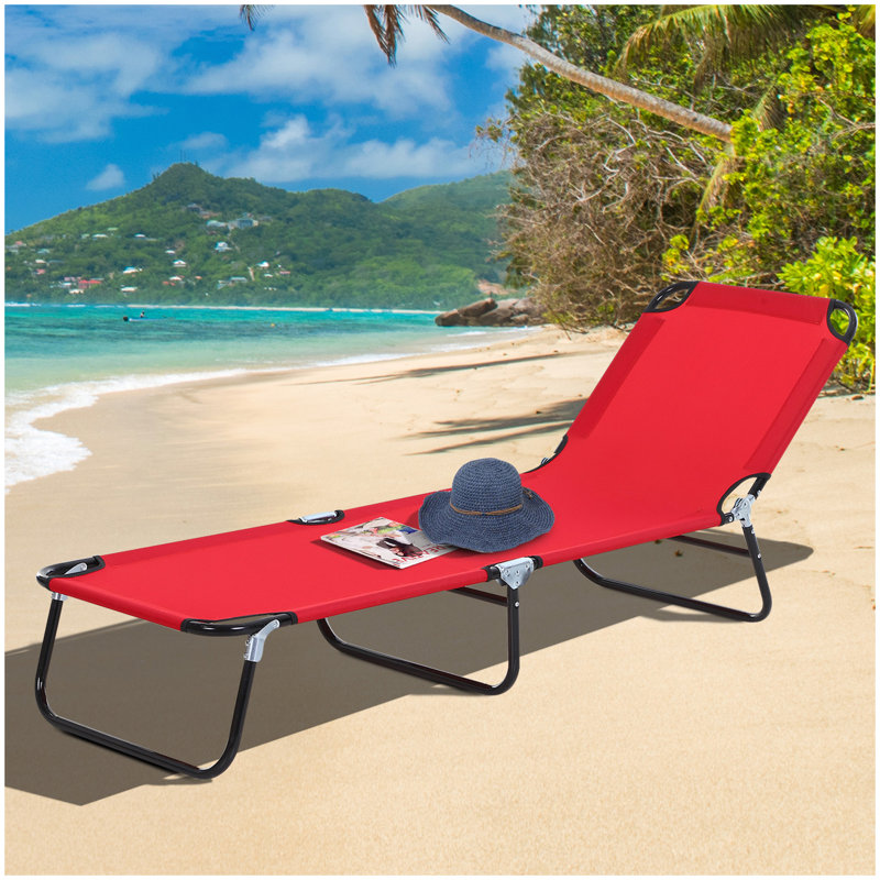 Chaise longue de piscine pliante Outsunny, chaises de bronzage d'extérieur avec dossier inclinable à 5 niveaux, structure en acier pour la plage, la cour, le patio et le rouge