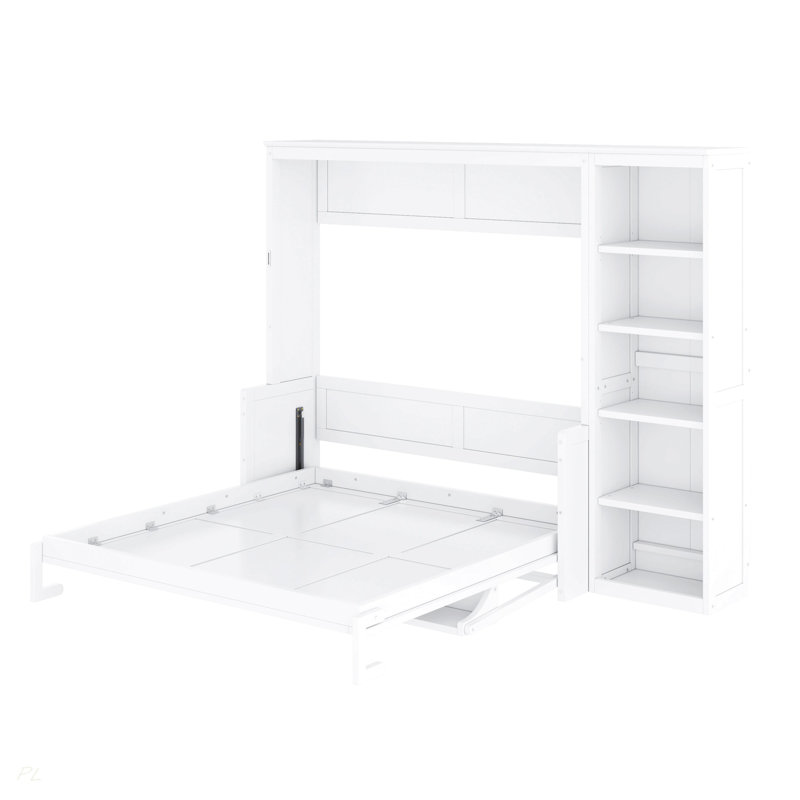 Grand lit escamotable avec bureau et bibliothèque, Queen, White