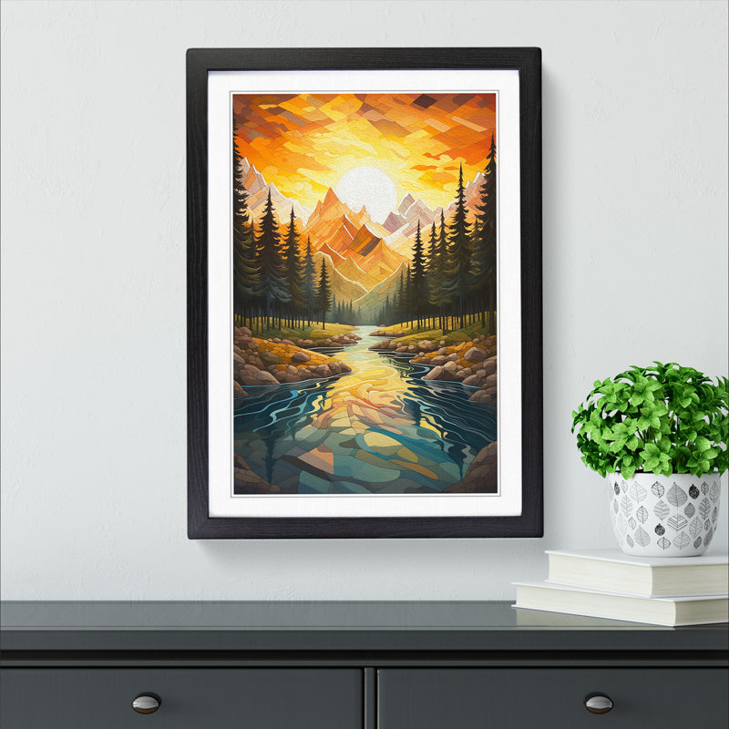 Landscape Geometric No.2 - Single Picture Frame Print on Wood, Black Framed, 64cm H x 46cm W