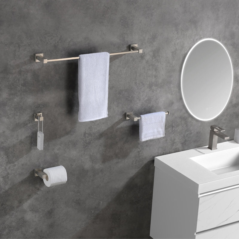 Cube 4 - Piece Bathroom Hardware Set, Brush Nickel