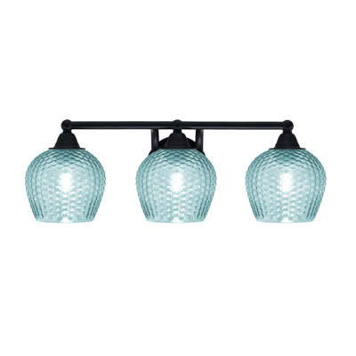 Mukkesh 3 Light Bath Bar Matte Black Finish 6" Turquoise Glass
