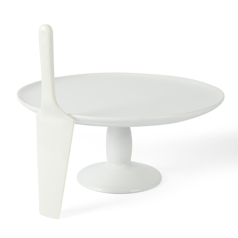 White Ceramic 12" Cake Stand with Server